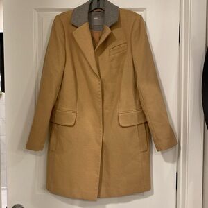ASOS tan and grey color block pea coat jacket worn 1 time